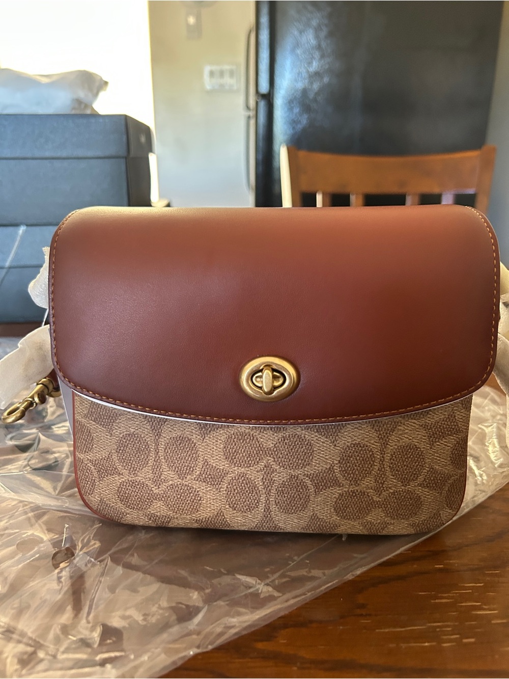New Cassie Coach Signature Canvas and Leather Shoulder Bag in Brown